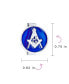 ფოტო #4 პროდუქტის Round Circle Disc Freemasons Compass Symbol Masonic Cufflinks For Men Royal Blue Enamel Two Tone .925 Sterling Silver Hinge Bullet Back