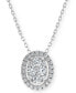 ფოტო #1 პროდუქტის Diamond Oval Halo Cluster Pendant Necklace (1 ct. t.w.) in 14k White Gold, 16" + 2" extender