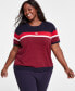 ფოტო #1 პროდუქტის Plus Size Colorblocked Short-Sleeve Sweater