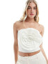 Фото #1 товара Vila Bridal jacquard bandeau top with 3D corsage in white