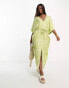 Фото #2 товара Monki tie waist maxi kaftan dress in lime zebra print