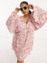 Фото #1 товара ASOS DESIGN Curve micro pleated batwing trapeze mini dress in pink floral