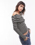 Topshop stripe long sleeve bardot in mono