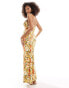 Фото #3 товара ASOS DESIGN ruched bust maxi slip dress in mustard floral print