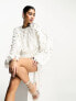 Фото #4 товара ASOS DESIGN all over feather sequin embellished long sleeved mini dress in white