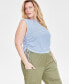 Trendy Plus Size Striped Cinched Muscle Tee, Created for Macy's