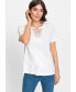 Фото #1 товара Women's 100% Cotton Short Sleeve Split Neck T-Shirt with Embroidered Trim