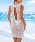 Women's White Open Knit Sleeveless Mini Cover-Up Beach Dress