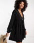 Фото #2 товара ASOS DESIGN long sleeve mini smock dress with buttons in black