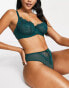 Ivory Rose lace and mesh high leg high waist brazilian brief in emerald green