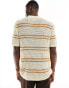 ASOS DESIGN lightweight knitted pointelle button through polo with orange stripe Бежевый, M - Chest 40 - фото #4