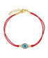 ფოტო #1 პროდუქტის Minimalist Delicate Turkish Blue Evil Eye Red String Bracelet For Women CZ Accent Gold Plated Sterling Silver