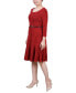 Women's 3/4 Sleeve Jacquard Ponte Belted Dress