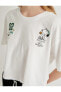 Snoopy Crop Tişört Arkası Baskılı Tenis Temalı Lisanslı Kısa Kollu Bisiklet Yaka