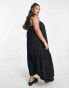 New Look Curve tie strap tiered smock midi dress in black