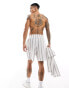 New Look striped linen blend short in white