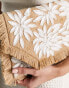 True Decadence straw envelope clutch bag in straw with white floral embroidery