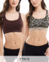 Фото #1 товара ASOS DESIGN 2 pack bralette in chocolate & leopard print