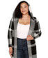 Фото #4 товара Plus Size Hooded Plaid Coatigan Sweater