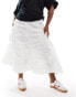 COLLUSION Plus western ruched tiered midi skirt in white