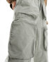 Urban Revivo drawstring straight leg cargo trousers with exaggerated pockets in washed grey