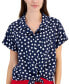 Фото #3 товара Women's 100% Linen Carrie Dot-Print Tie-Front Shirt, Created for Macy's