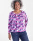 ფოტო #1 პროდუქტის Plus Size Printed Scoop-Neck Long-Sleeve Top, Created for Macy's