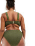 South Beach Curve knot front high waist crinkle bikini bottom in sage green