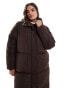 Threadbare Plus maxi puffer coat with hood in brown