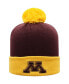 ფოტო #1 პროდუქტის Men's Maroon, Gold Minnesota Golden Gophers Core 2-Tone Cuffed Knit Hat with Pom