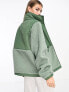 Фото #3 товара ASOS DESIGN Weekend Collective borg nylon zip through fleece in sage green