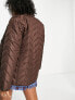 Pieces chevron quilted jacket in chocolate