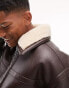 Topman faux leather shearling aviator in brown