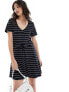 Фото #2 товара ONLY v neck tie waist mini dress in navy stripe