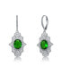 Sterling Silver with White Gold Plated Oval Cubic Zirconia Embellish Leverback Earrings