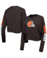 ფოტო #1 პროდუქტის Women's Brown Cleveland Browns Crop Long Sleeve T-shirt