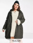 Фото #2 товара Only Curve faux fur lined hooded rain coat in black