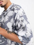 Фото #3 товара ASOS DESIGN dropped shoulder oversized revere shirt in grey vintage inspired hawaiian print