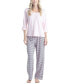 ფოტო #1 პროდუქტის Women's 3/4 Sleeve Top & Boot-Cut Pajama Pants Set