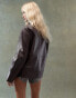 Фото #4 товара ASOS DESIGN leather top collar jacket with pocket detail in burgundy