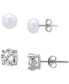 2-Pc. Set Cultured Freshwater Pearl (7mm) & Cubic Zirconia Stud Earrings in Sterling Silver, Created for Macy's