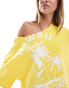 Фото #4 товара ASOS DESIGN relaxed off shoulder t-shirt with hawaii graphic in yellow