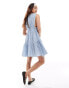 ASOS DESIGN sleeveless racer smock mini with tiered skirt in blue & white stripe Серый, 32 - фото #2