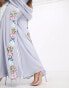 Maya contrast floral embellished sharara trouser in pale blue co-ord