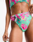 Brave Soul high waist belted bikini bottom in green and pink floral print