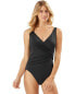Фото #1 товара Tommy Bahama 281447 Clara Wrap Front One-Piece Swimsuit in Black , Size 8
