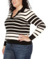 Plus Size Striped Johnny Collar Sweater