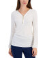Фото #1 товара Women's Zip V-Neck Ruched Front Top, Created for Macy's