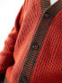 ASOS DESIGN relaxed knitted cardigan with contrast detailing in red