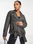 Miss Selfridge faux leather oversized padded biker jacket in washed black